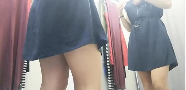 Dressing room. Russian girl with big boobs and nipples. Sexy change clothes